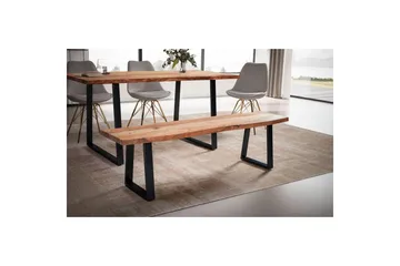 Matbänk Wohnling Massivt trä med metallben träd kant lantligt Svart, Rak, 180 cm - Svart, Rak, 180 cm - Möbler - Hallmöbler - Hallbänk