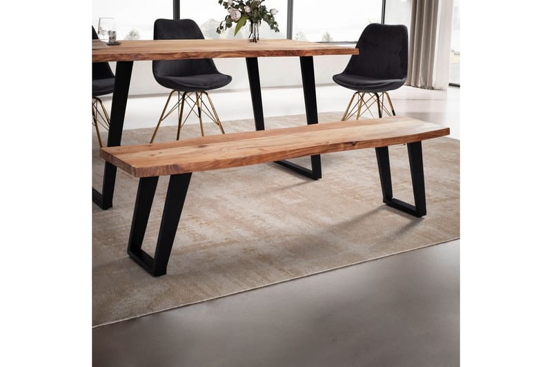 Matbänk Wohnling Massivt trä med metallben träd kant lantligt Svart, vinklad, 180 cm - Svart, vinklad, 180 cm - Möbler - Bord & matgrupp - Matbord & köksbord