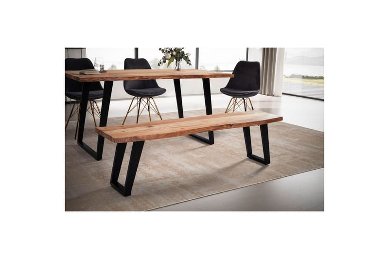 Matbänk Wohnling Massivt trä med metallben träd kant lantligt Svart, vinklad, 180 cm - Svart, vinklad, 180 cm - Möbler - Bord & matgrupp - Matbord & köksbord