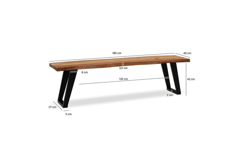 Matbänk Wohnling Massivt trä med metallben träd kant lantligt Svart, vinklad, 180 cm - Svart, vinklad, 180 cm - Möbler - Bord & matgrupp - Matbord & köksbord