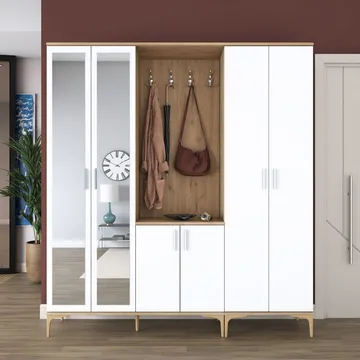 Matlerd Hallställ 180x198,6x37,5 cm - Valnöt och vit - Möbler - Hallmöbler - Möbelset för hall & entre