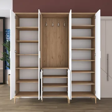 Matlerd Hallställ 180x198,6x37,5 cm - Valnöt och vit - Möbler - Hallmöbler - Möbelset för hall & entre