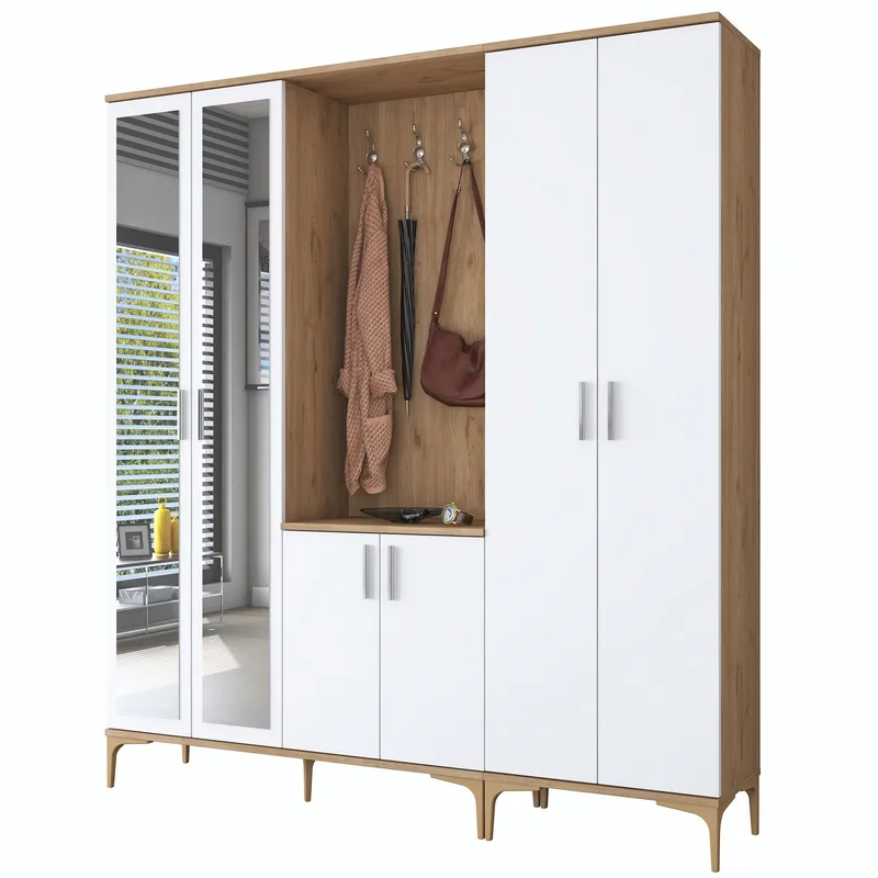 Matlerd Hallställ 180x198,6x37,5 cm - Valnöt och vit - Möbler - Hallmöbler - Möbelset för hall & entre