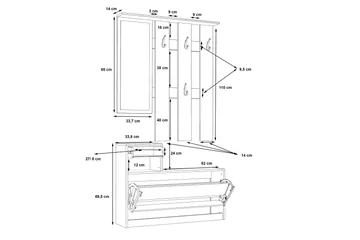Breslau Hallmöbelset 98x180 cm - Beige/Brun/Vit - Möbler - Hallmöbler - Möbelset för hall & entre