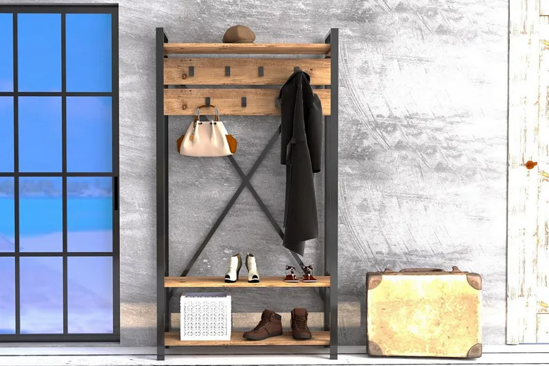 Devonne Hallmöbel 90 cm - Valnöt|Grå - Möbler - Hallmöbler - Möbelset för hall & entre