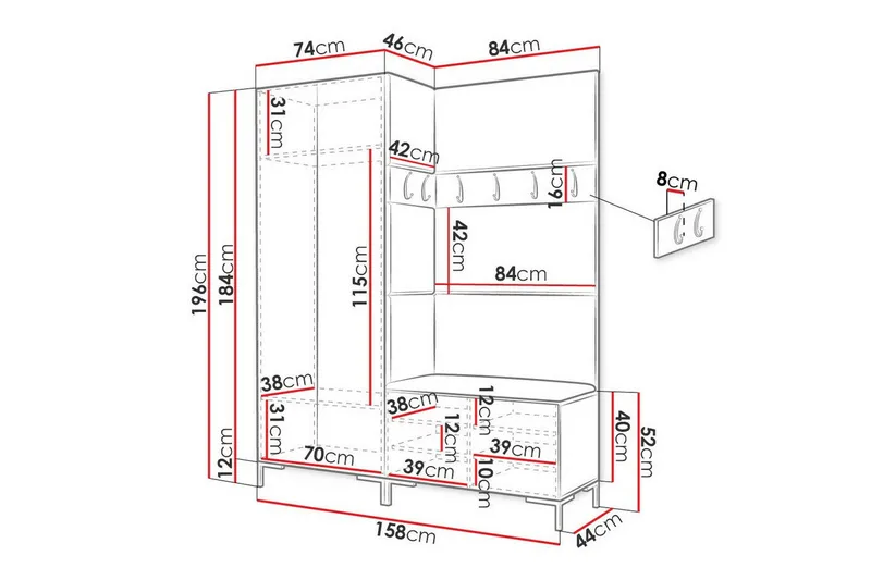 Dunvegan Hallmöbelset 158x44 cm - Svart - Möbler - Hallmöbler - Möbelset för hall & entre