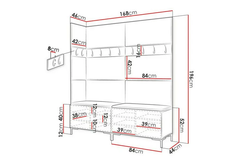 Dunvegan Hallmöbelset 168x46 cm White - Möbler - Hallmöbler - Möbelset för hall & entre