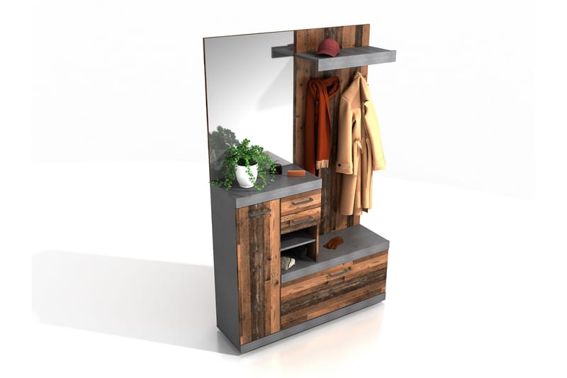 Garderob Buchsbaum 120 cm - Vit|Grå - Möbler - Hallmöbler - Möbelset för hall & entre