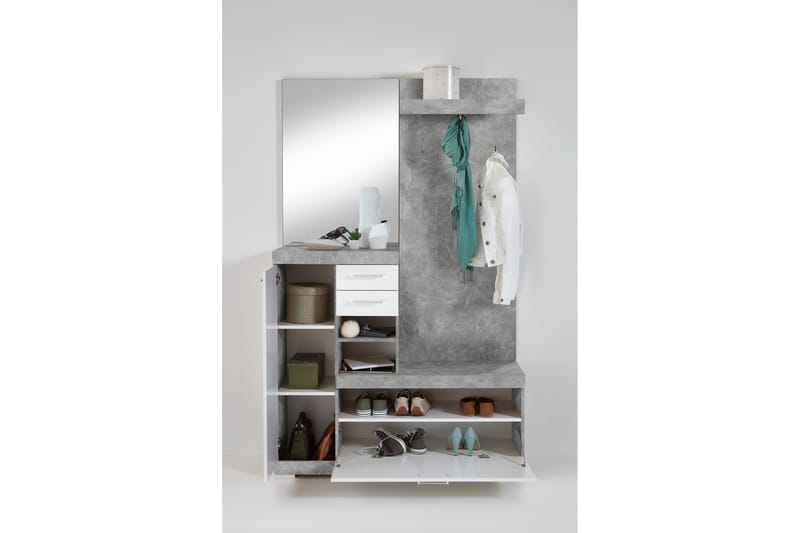 Garderob Buchsbaum 120 cm - Vit|Grå - Möbler - Hallmöbler - Möbelset för hall & entre