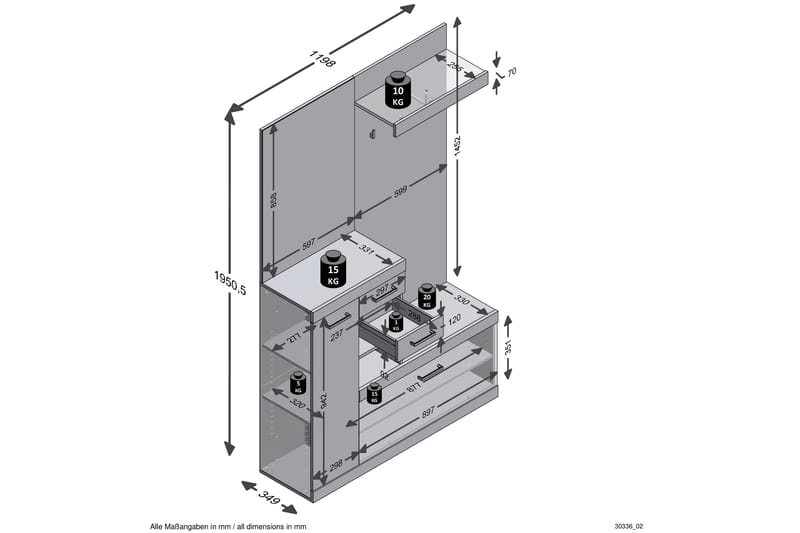 Garderob Buchsbaum 120 cm - Vit|Grå - Möbelset för hall & entre