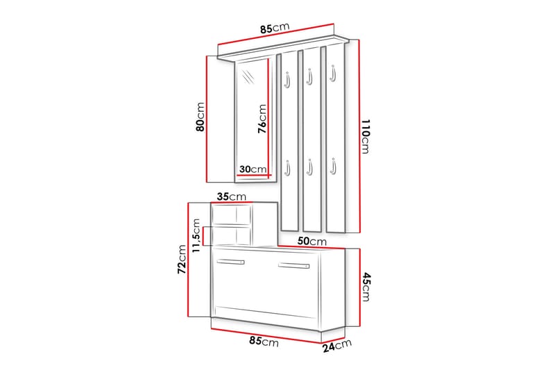 Hallmöbel Bogense 85 cm - Vit - Möbler - Hallmöbler - Möbelset för hall & entre