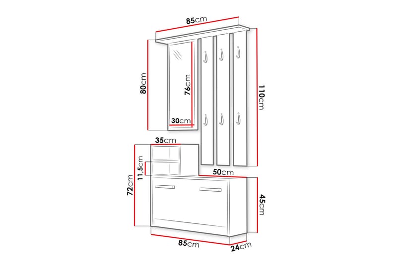 Hallmöbel Bogense 85 cm - Vit - Möbelset för hall & entre