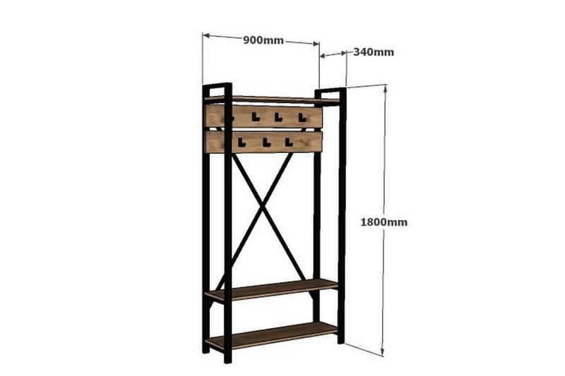 Hallmöbel Unsicker 90 cm - Valnöt|Grå - Möbelset för hall & entre