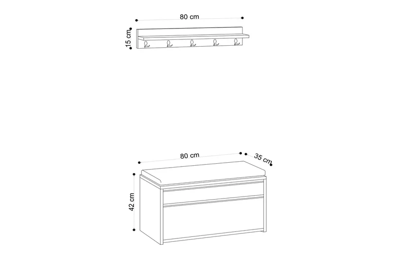 Hallmöbelset 35x80 cm - Natur/Svart - Möbler - Hallmöbler - Möbelset för hall & entre