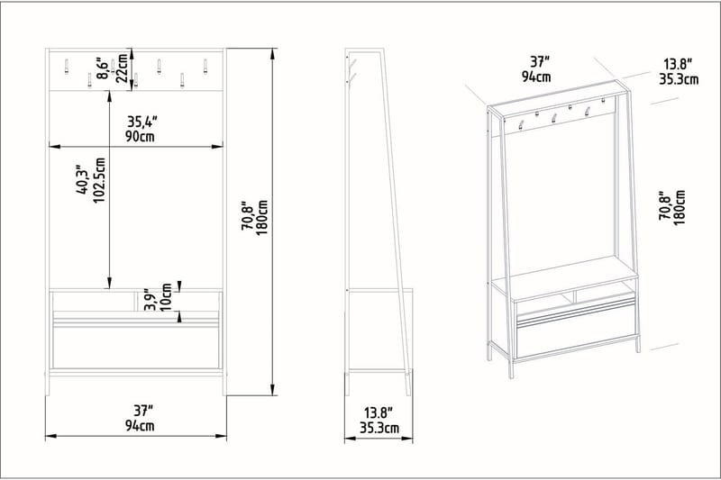 Hallmöbelset Devinne 30 cm - Mörkbrun/Svart - Möbler - Hallmöbler - Möbelset för hall & entre