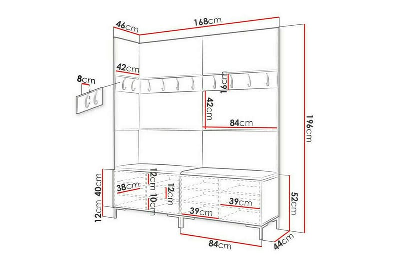 Hallmöbelset Dunvegan 168x46 cm - Svart - Möbler - Hallmöbler - Möbelset för hall & entre
