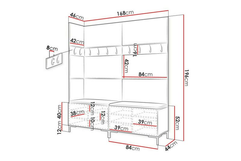 Hallmöbelset Dunvegan 168x46 cm - Vit - Möbler - Hallmöbler - Möbelset för hall & entre