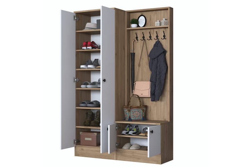 Hallmöbelset Hooda Brun/Vit - Hanah Home - Möbler - Hallmöbler - Möbelset för hall & entre