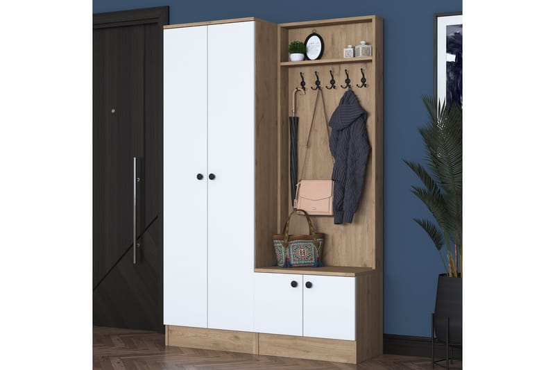 Hallmöbelset Hooda Brun/Vit - Hanah Home - Möbler - Hallmöbler - Möbelset för hall & entre