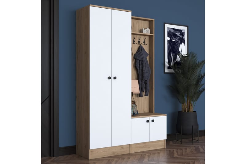 Hallmöbelset Hooda Brun/Vit - Hanah Home - Möbler - Hallmöbler - Möbelset för hall & entre