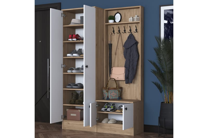 Hallmöbelset Hooda Brun/Vit - Hanah Home - Möbler - Hallmöbler - Möbelset för hall & entre