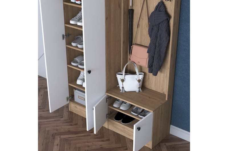 Hallmöbelset Hooda Brun/Vit - Hanah Home - Möbler - Hallmöbler - Möbelset för hall & entre