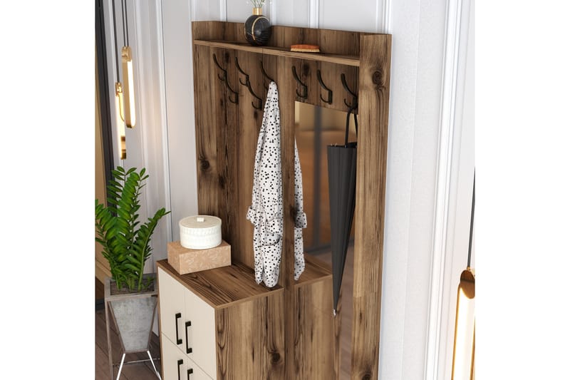 Hallmöbelset Kotzen 120 cm - Mörkbrun/Beige - Möbler - Hallmöbler - Möbelset för hall & entre