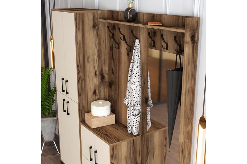 Hallmöbelset Kotzen 180 cm - Mörkbrun/Beige - Möbler - Hallmöbler - Möbelset för hall & entre
