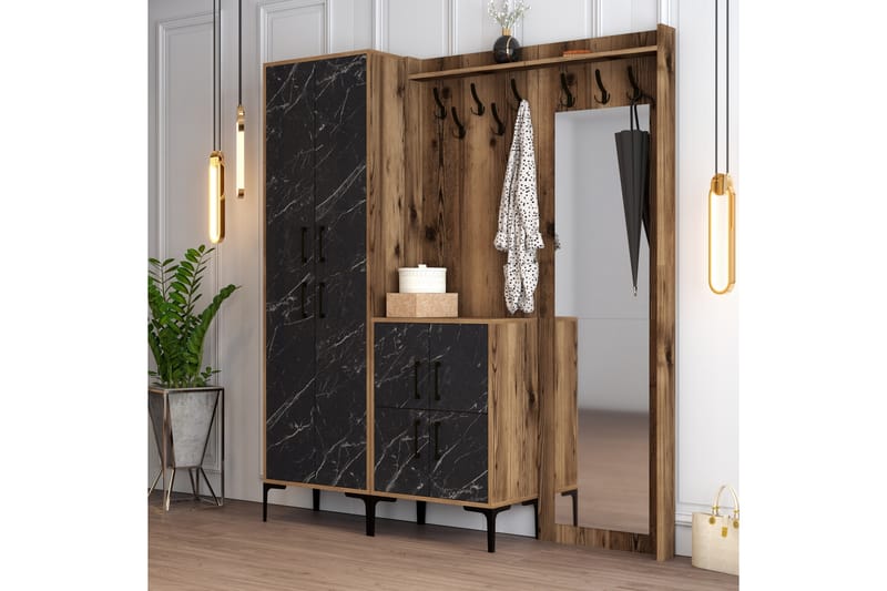 Hallmöbelset Kotzen 180 cm - Mörkbrun/Svart - Möbler - Hallmöbler - Möbelset för hall & entre