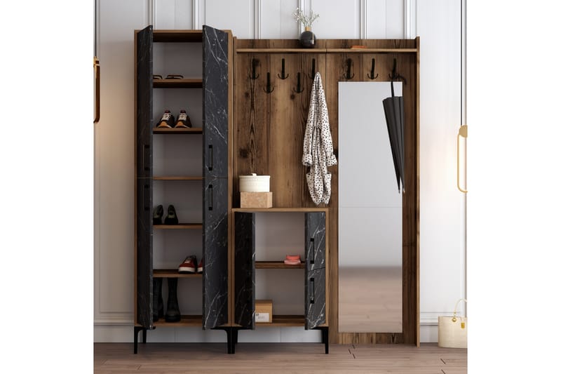 Hallmöbelset Kotzen 180 cm - Mörkbrun/Svart - Möbler - Hallmöbler - Möbelset för hall & entre