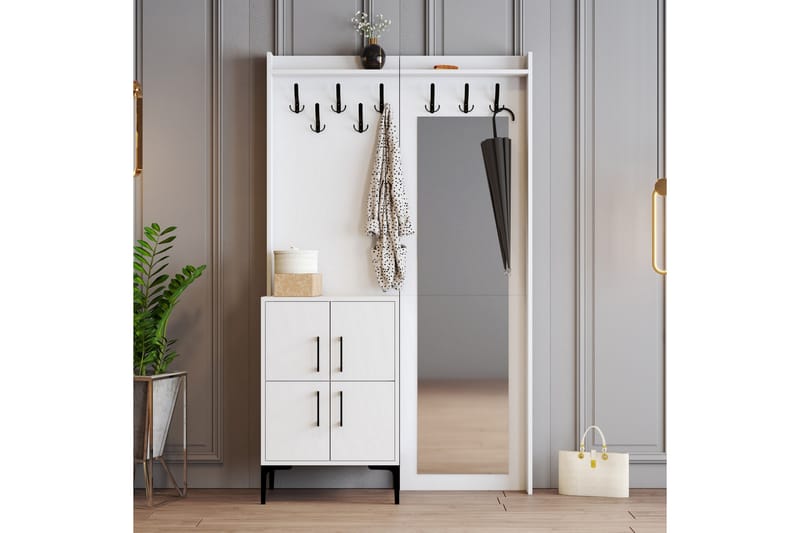 Hallmöbelset Kotzen 35x120 cm med Spegel - Vit - Möbler - Hallmöbler - Möbelset för hall & entre