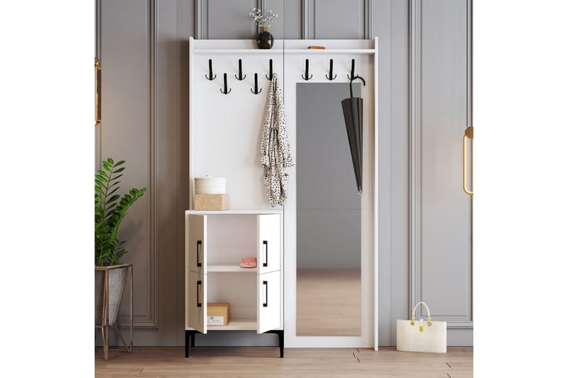 Hallmöbelset Kotzen 35x120 cm med Spegel - Vit - Möbler - Hallmöbler - Möbelset för hall & entre