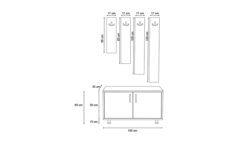 Hallmöbelset Tasarima 50x100 cm - Ljusbrun/Vit - Möbler - Hallmöbler - Möbelset för hall & entre