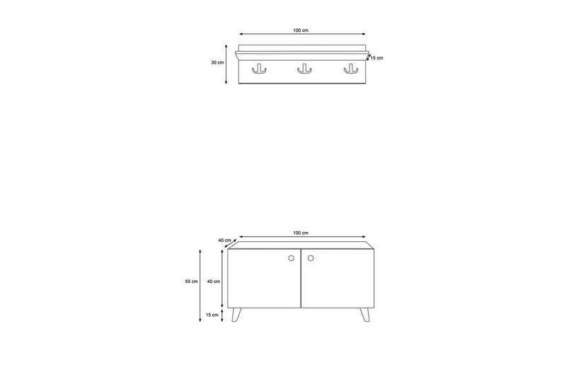 Hallmöbelset Trendel 55x100 cm - Natur/Vit - Möbler - Hallmöbler - Möbelset för hall & entre