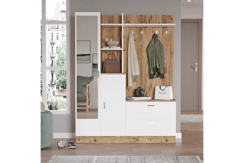 Hialeh Hallmöbelset 37x140 cm - Natur/Vit - Möbler - Hallmöbler - Möbelset för hall & entre