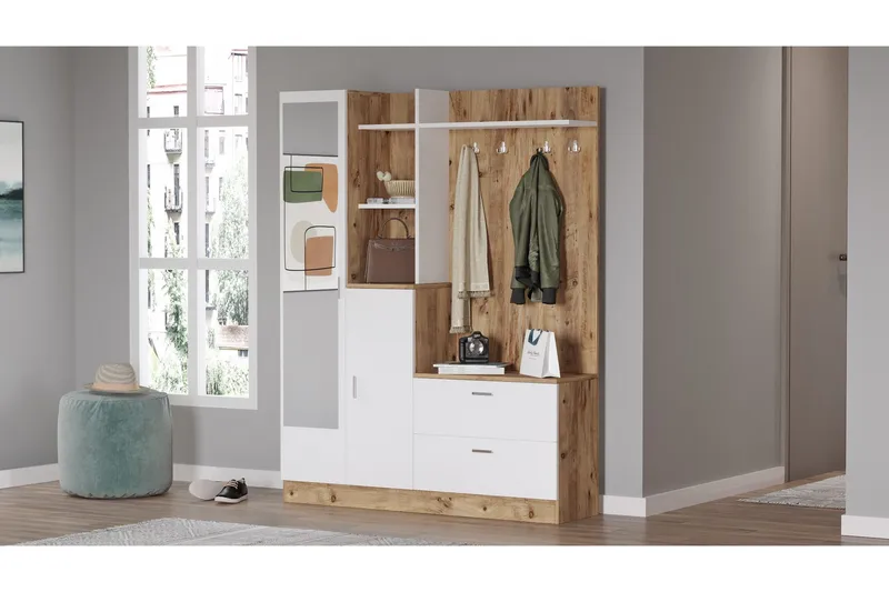 Hialeh Hallmöbelset 37x140 cm - Natur/Vit - Möbler - Hallmöbler - Möbelset för hall & entre