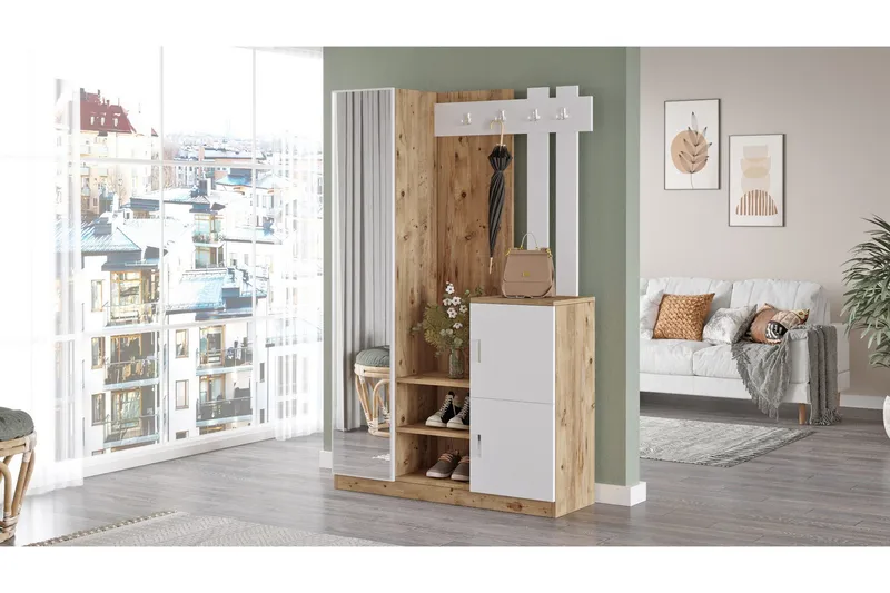 Hialeh Hallmöbelset 38x114 cm - Natur/Vit - Möbler - Hallmöbler - Möbelset för hall & entre