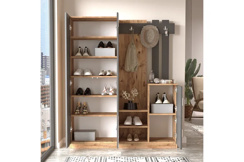 Hialeh Hallmöbelset 38x147 cm - Natur/Antracit - Möbler - Hallmöbler - Möbelset för hall & entre