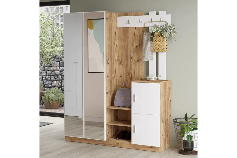 Hialeh Hallmöbelset 38x147 cm - Natur/Vit - Möbler - Hallmöbler - Möbelset för hall & entre