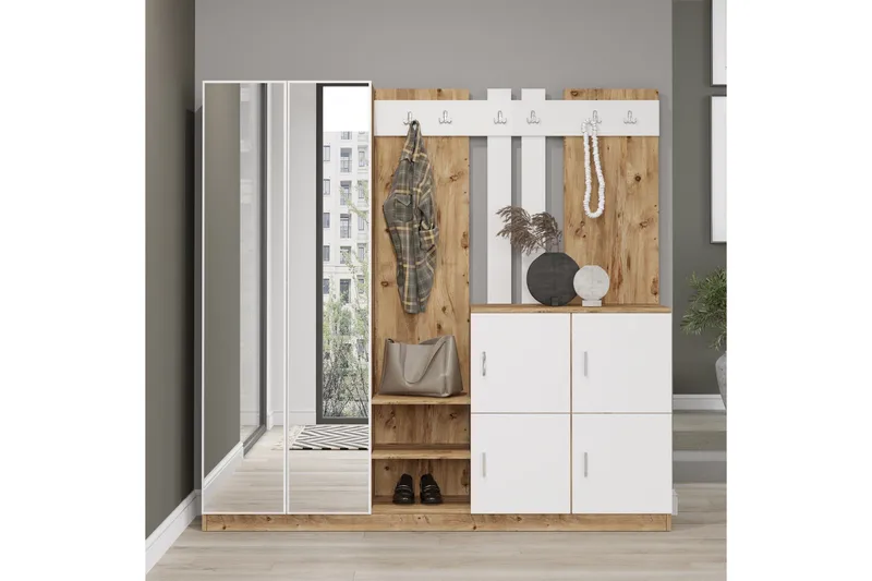 Hialeh Hallmöbelset 38x187 cm - Natur/Vit - Möbler - Hallmöbler - Möbelset för hall & entre