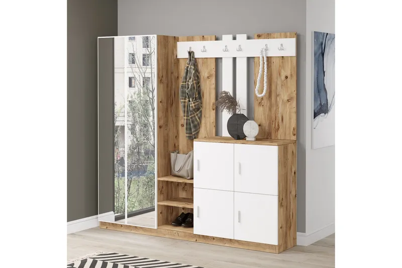 Hialeh Hallmöbelset 38x187 cm - Natur/Vit - Möbler - Hallmöbler - Möbelset för hall & entre