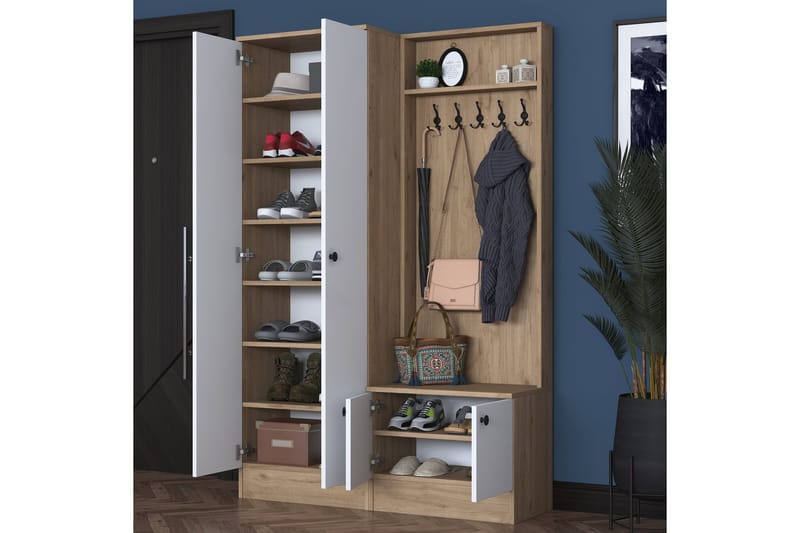 Hooda Hallmöbelset Brun/Vit - Hanah Home - Möbler - Hallmöbler - Möbelset för hall & entre