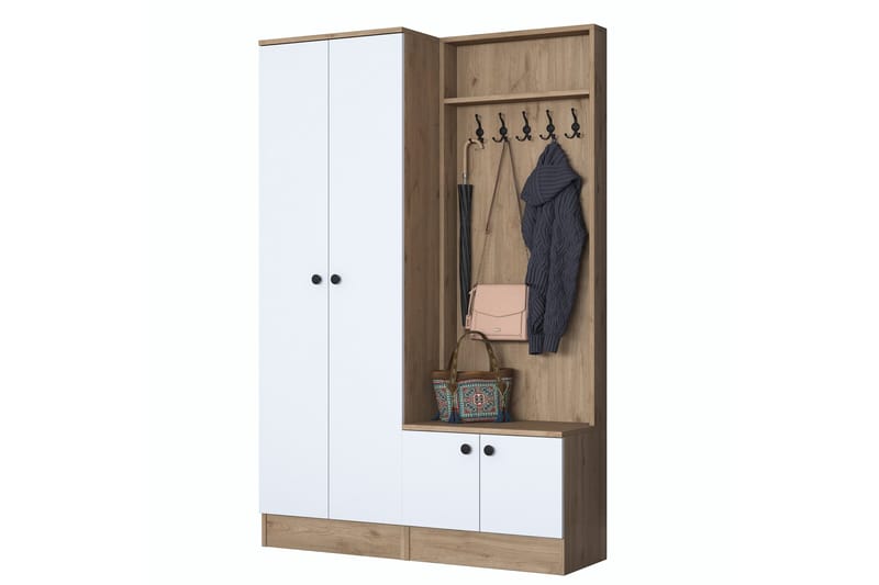 Hooda Hallmöbelset Brun/Vit - Hanah Home - Möbler - Hallmöbler - Möbelset för hall & entre