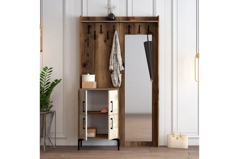 Retzow Hallmöbelset 120 cm - Brun/Vit - Möbler - Hallmöbler - Möbelset för hall & entre