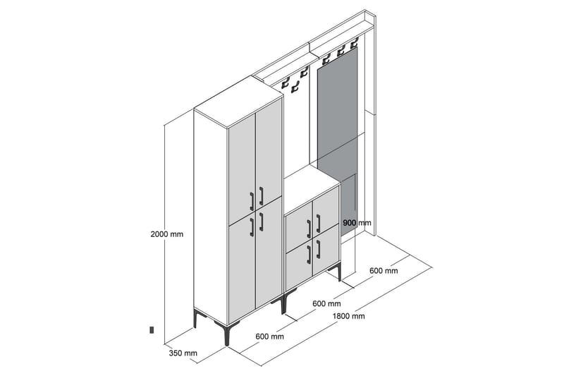 Retzow Hallmöbelset 180 cm - Brun/Vit - Möbler - Hallmöbler - Möbelset för hall & entre