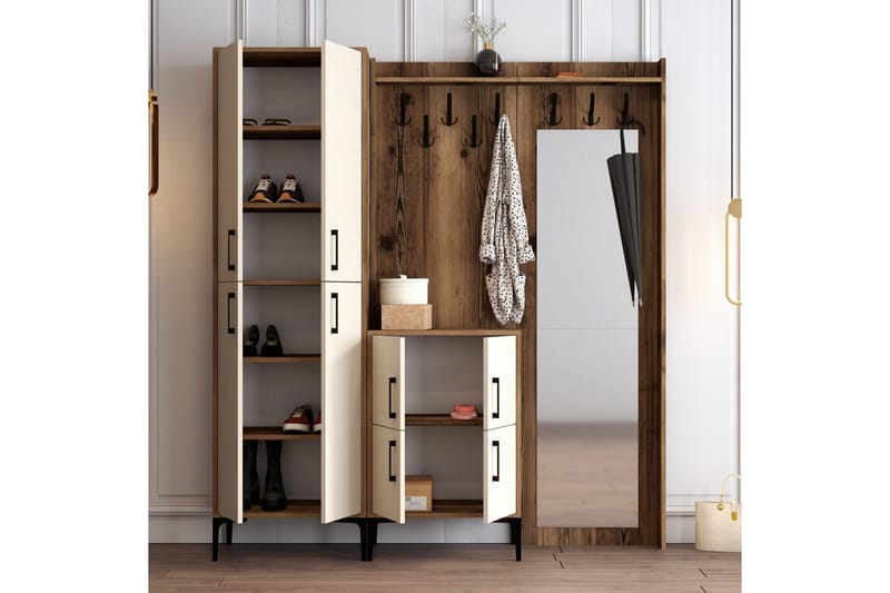 Retzow Hallmöbelset 180 cm - Mörkbrun/Beige - Möbler - Hallmöbler - Möbelset för hall & entre