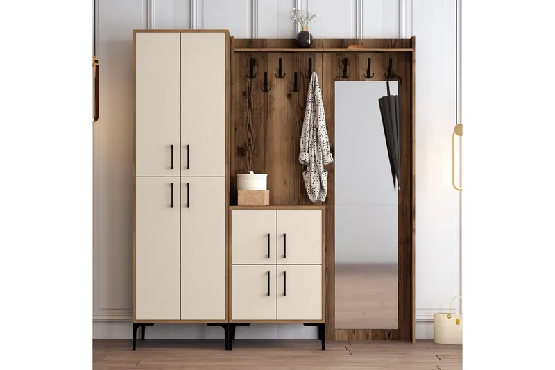 Retzow Hallmöbelset 180 cm - Mörkbrun/Beige - Möbler - Hallmöbler - Möbelset för hall & entre