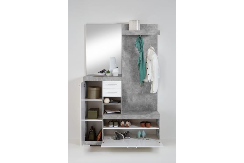 Samekia Garderob 120 cm - Vit/Grå - Möbler - Hallmöbler - Möbelset för hall & entre