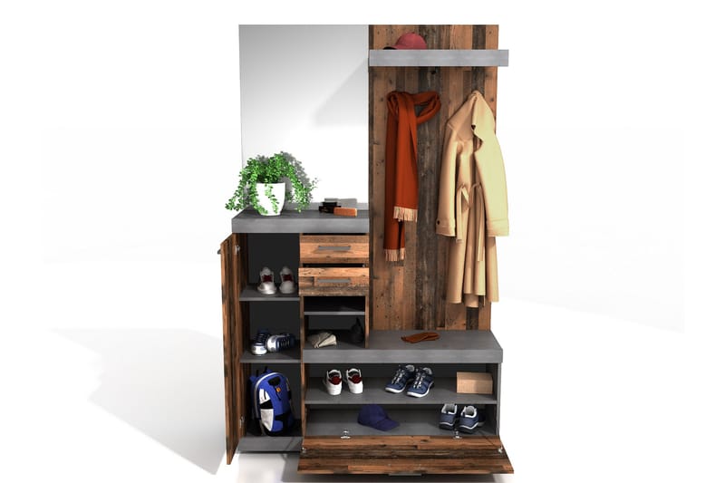 Samekia Garderob 120 cm - Vit/Grå - Möbler - Hallmöbler - Möbelset för hall & entre