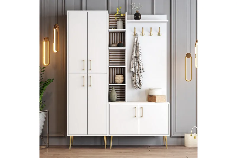 Schmida Hallmöbelset - Guld/Vit - Möbler - Hallmöbler - Möbelset för hall & entre
